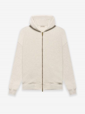 Fear Of God Fleece Zip Hoodie Beige | FOG-SN593342