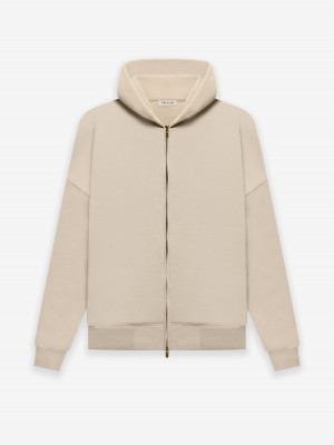 Fear Of God Fleece Zip Hoodie Beige | FOG-SN593343