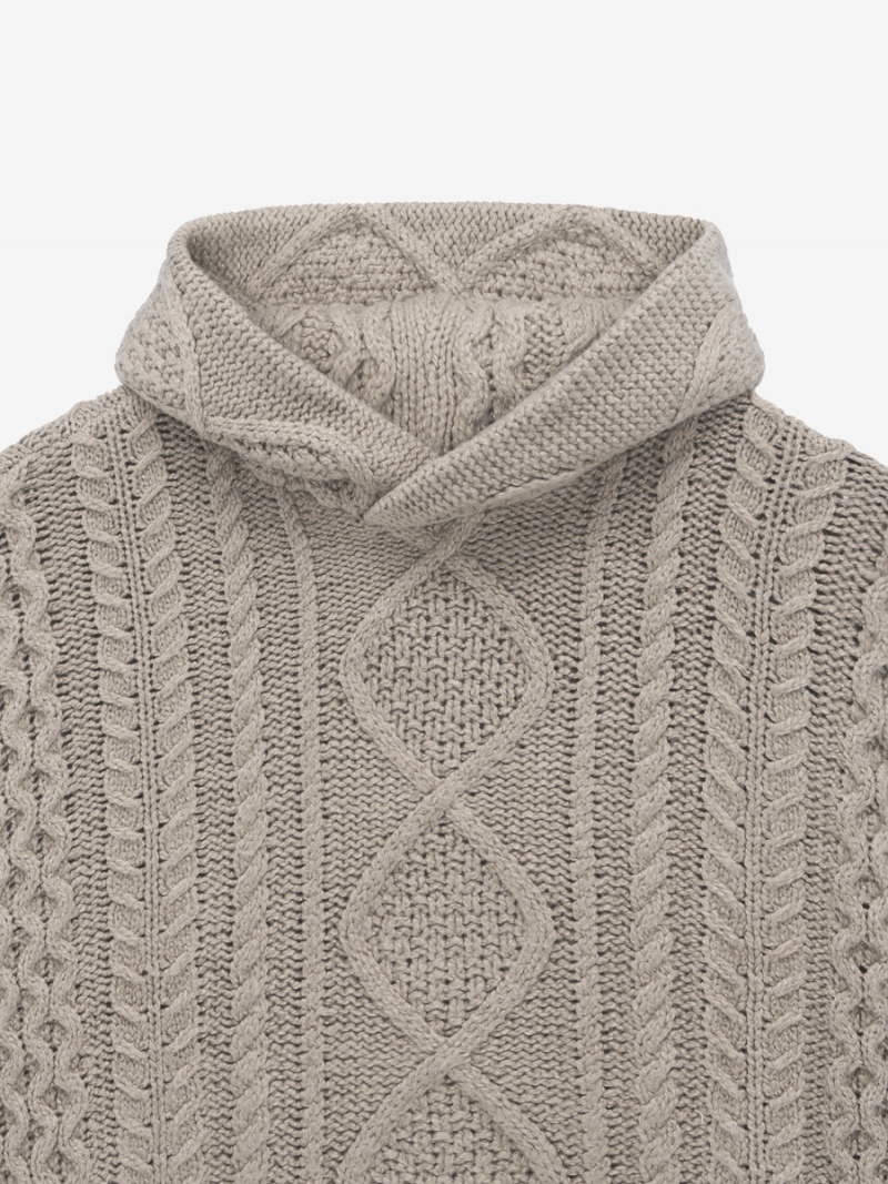 Fear Of God Cable Knit Hoodie Khaki | FOG-SN593534