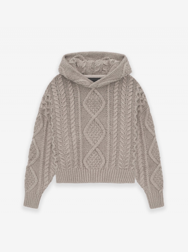 Fear Of God Cable Knit Hoodie Khaki | FOG-SN593795