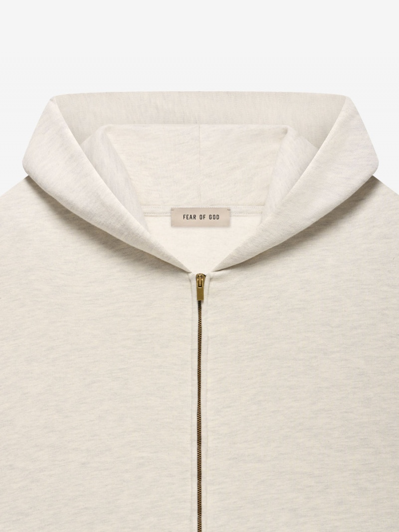 Fear Of God Fleece Zip Hoodie Beige | FOG-SN593342