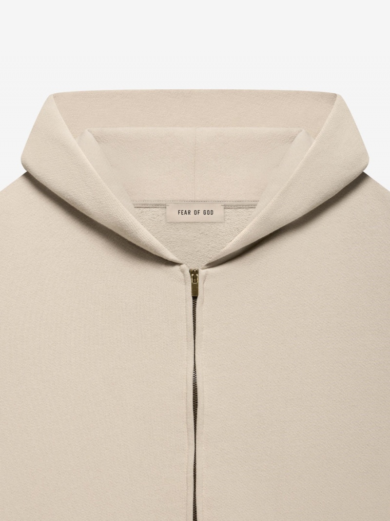 Fear Of God Fleece Zip Hoodie Beige | FOG-SN593343