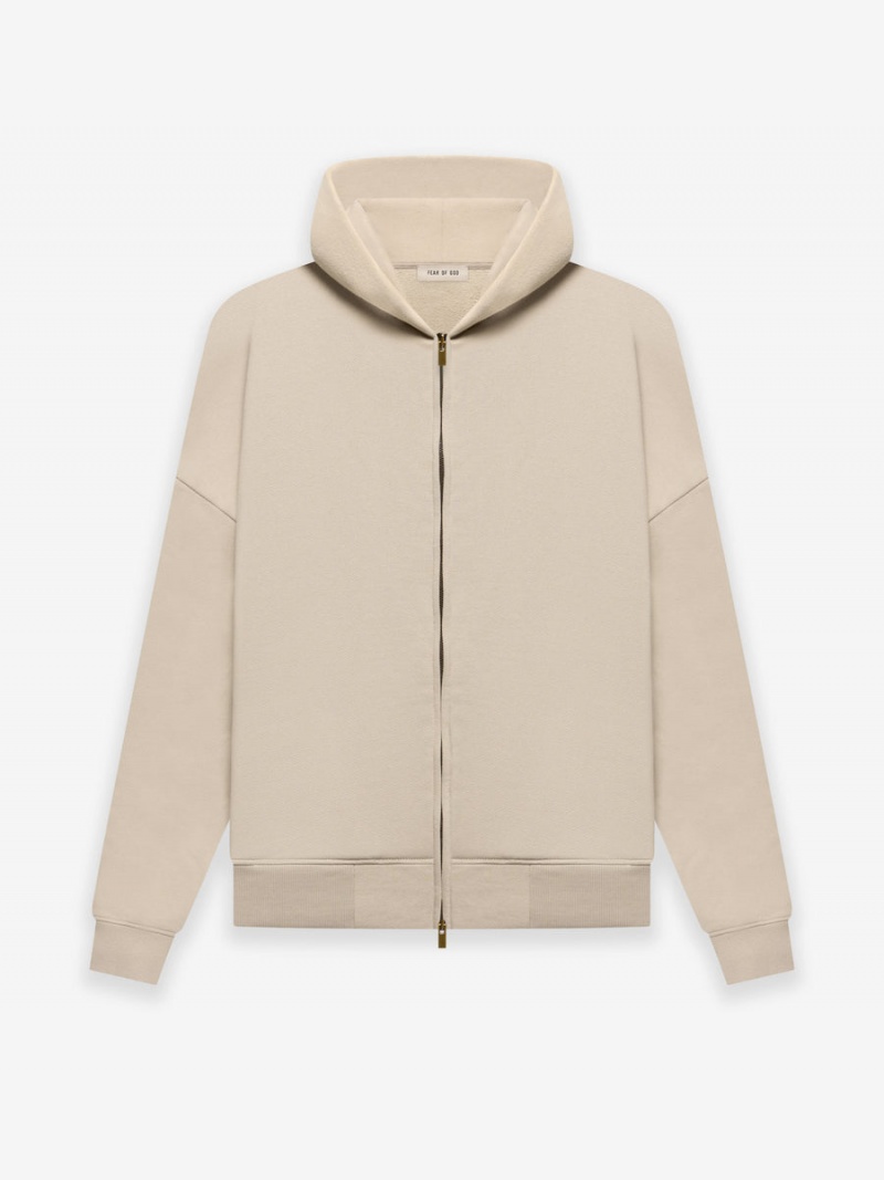 Fear Of God Fleece Zip Hoodie Beige | FOG-SN593343